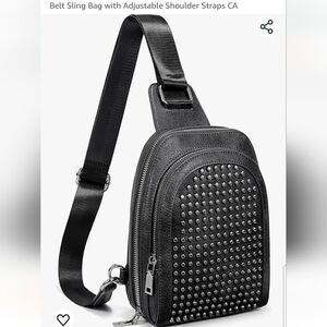 UTO CrossBody Bag for Women Rivet Studded Purse Chest Belt Sling Bag